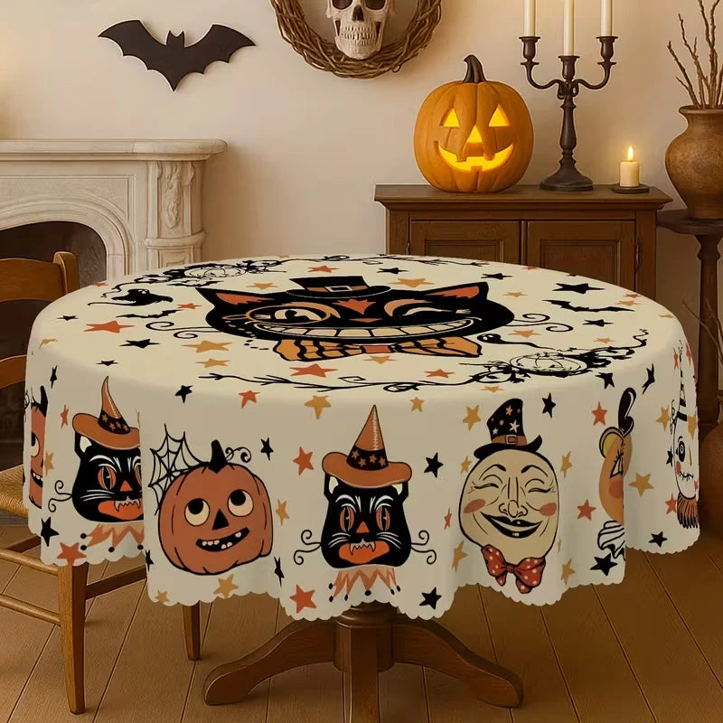 Round Tablecloth Polyester Halloween Designs Foldable for Storage