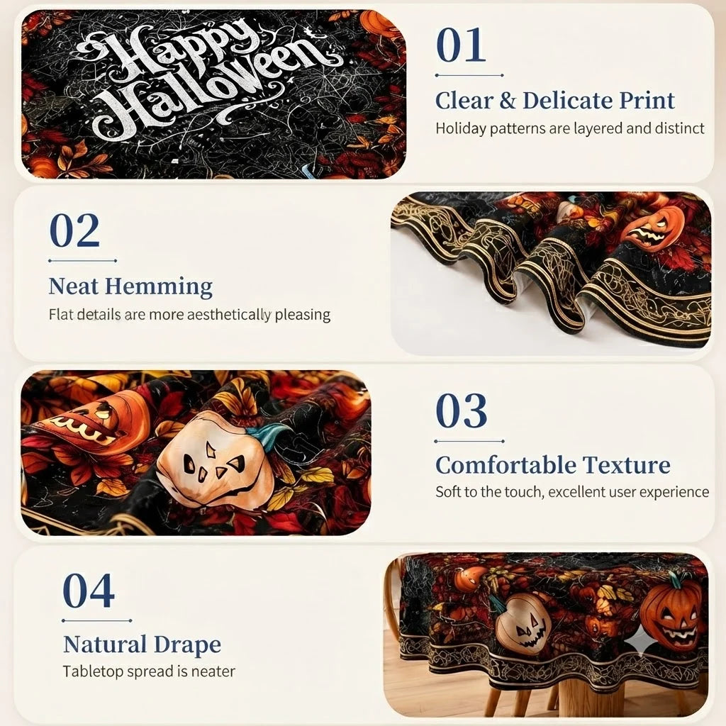 Round Tablecloth Polyester Halloween Designs Foldable for Storage