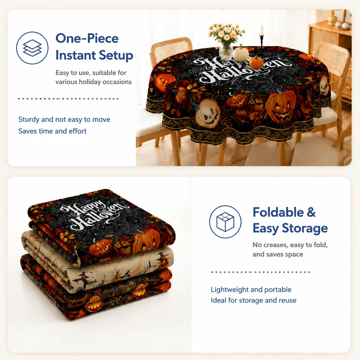 Round Tablecloth Polyester Halloween Designs Foldable for Storage