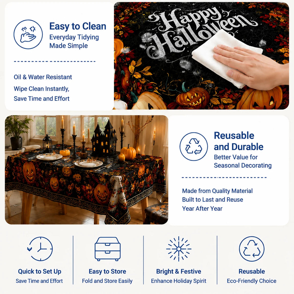 Round Tablecloth Polyester Halloween Designs Foldable for Storage