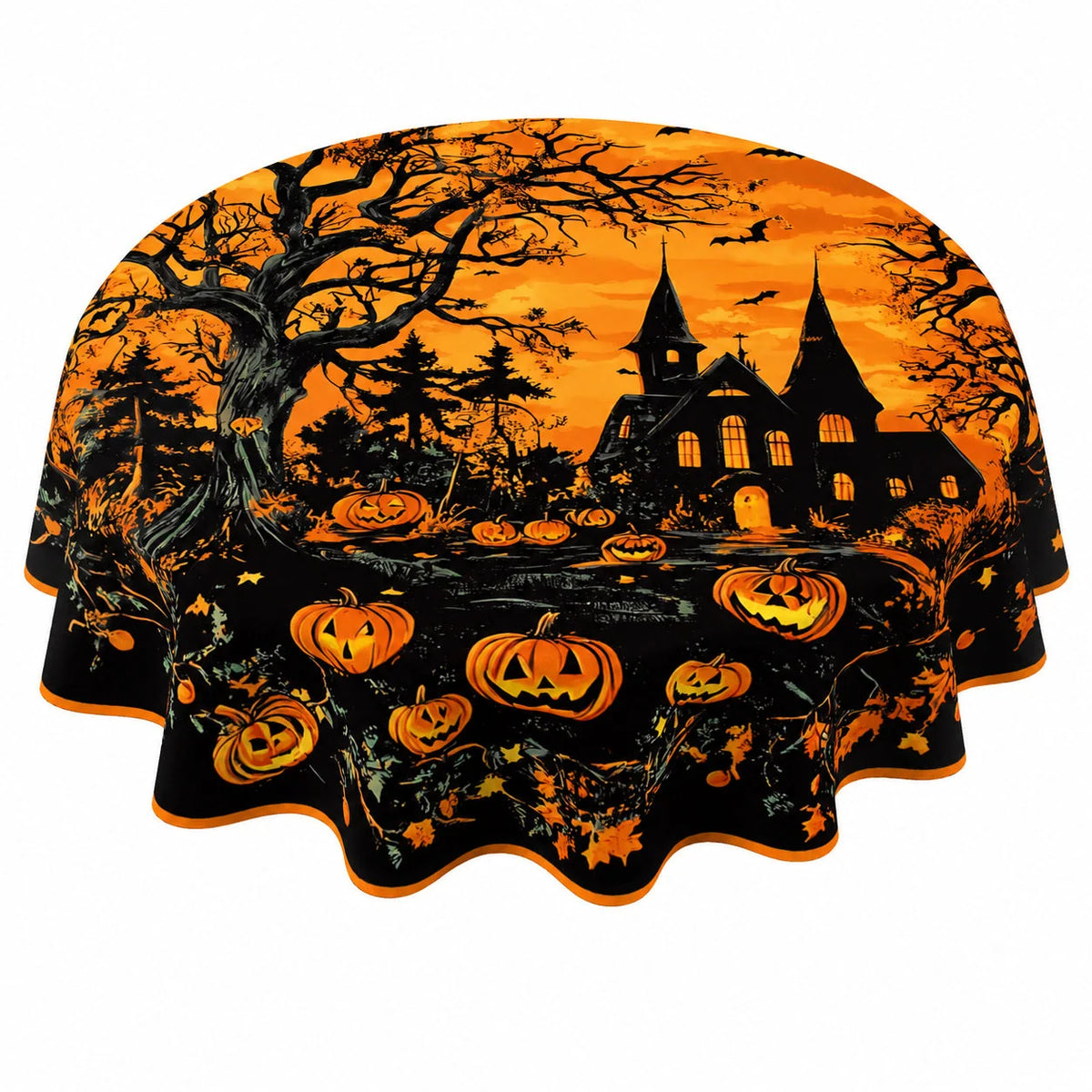 Round Tablecloth Polyester Halloween Designs Foldable for Storage