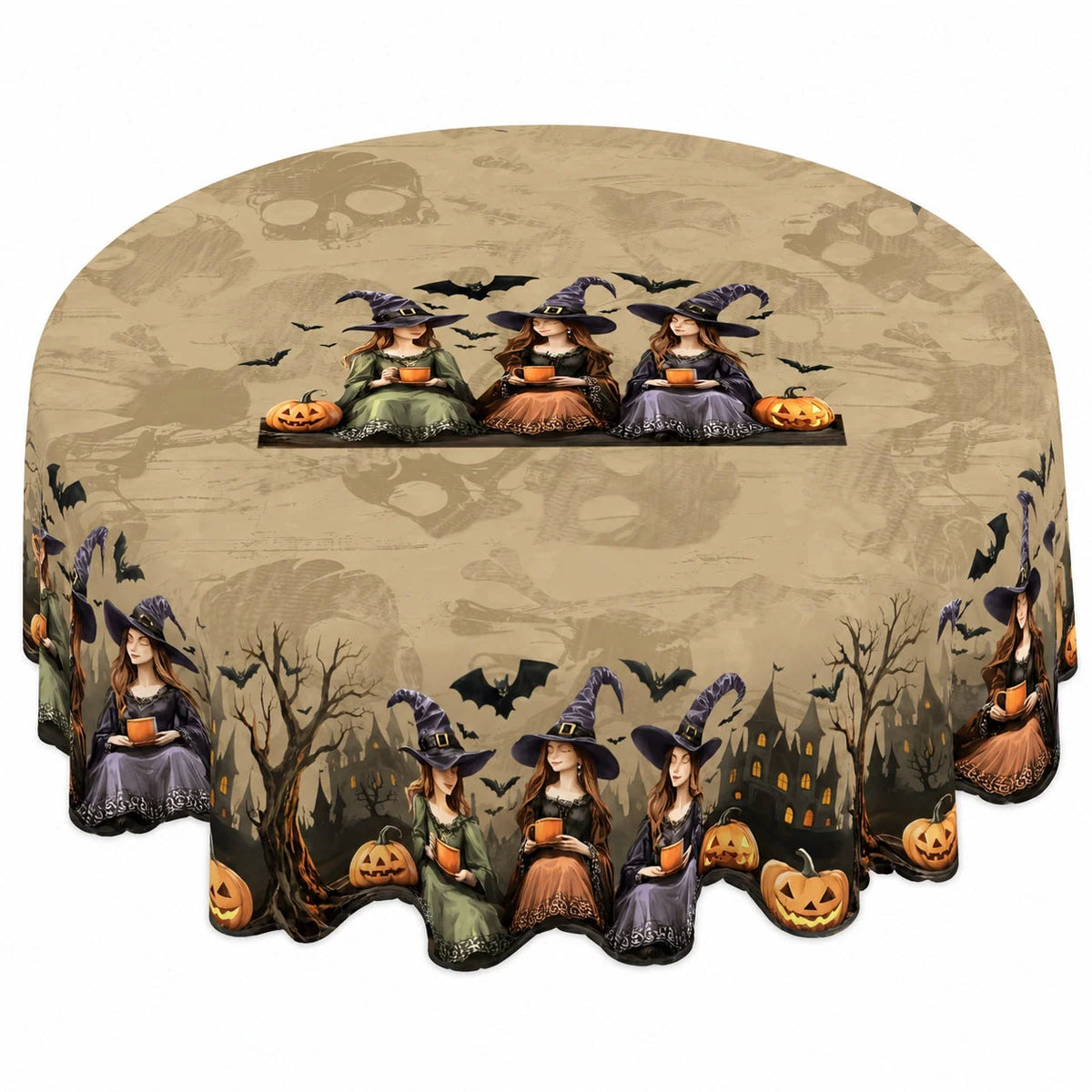 Round Tablecloth Polyester Halloween Designs Foldable for Storage
