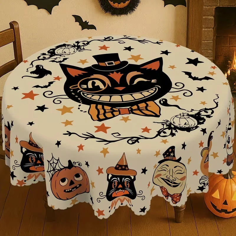 Round Tablecloth Polyester Halloween Designs Foldable for Storage