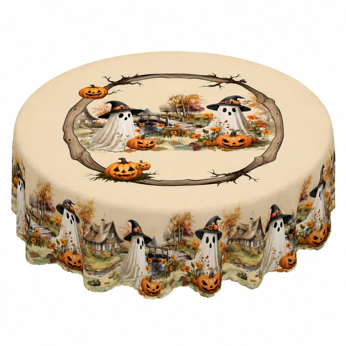 Round Tablecloth Polyester Halloween Designs Foldable for Storage