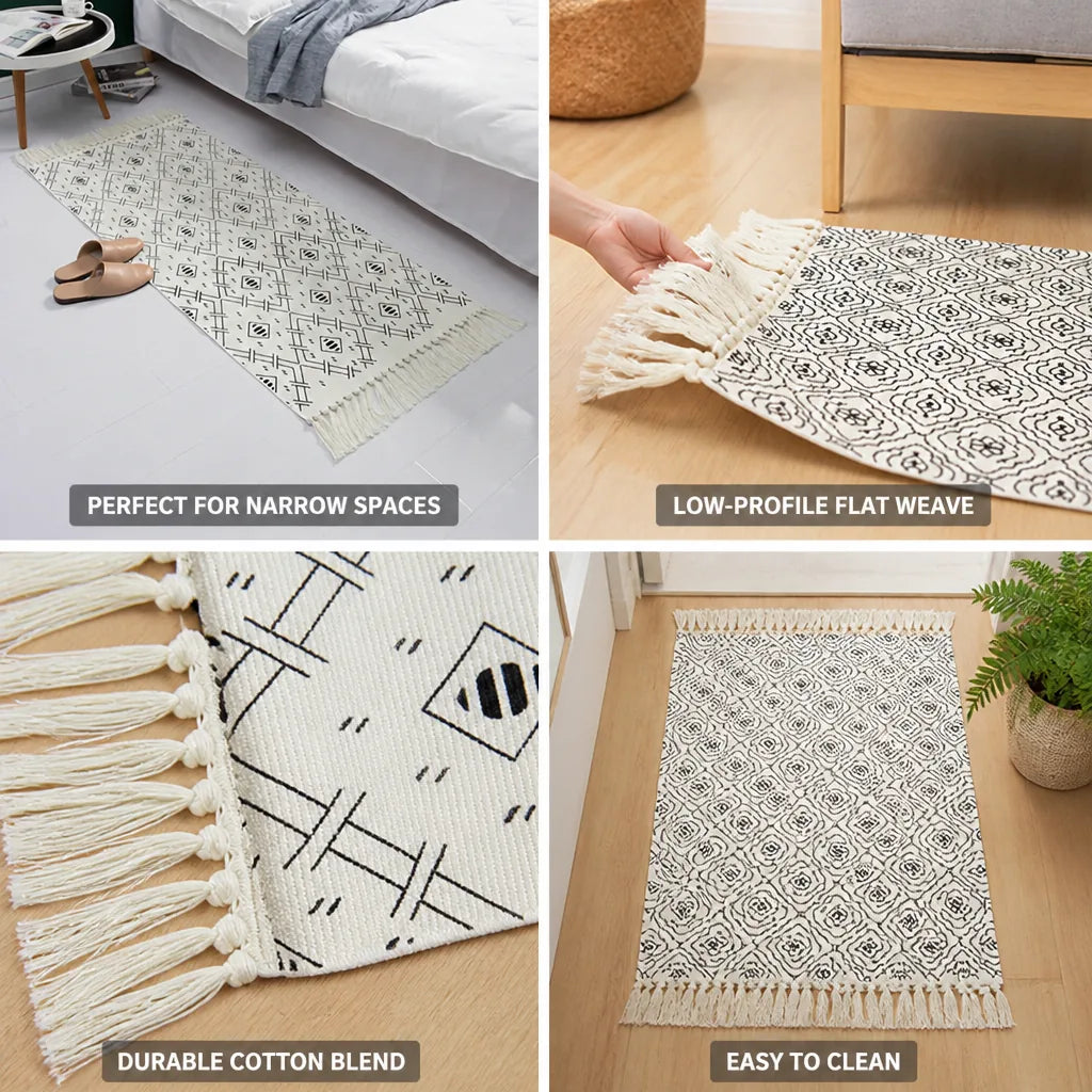 Runner Cotton Blend Flat-Woven Diamond Pattern Fringed Ends