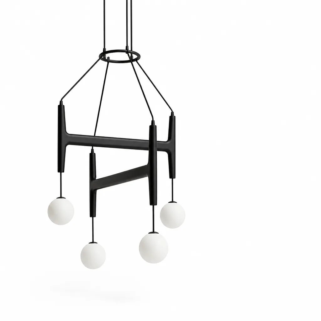 Sculptural Wood and Glass Pendant Chandelier (Adjustable Suspension)