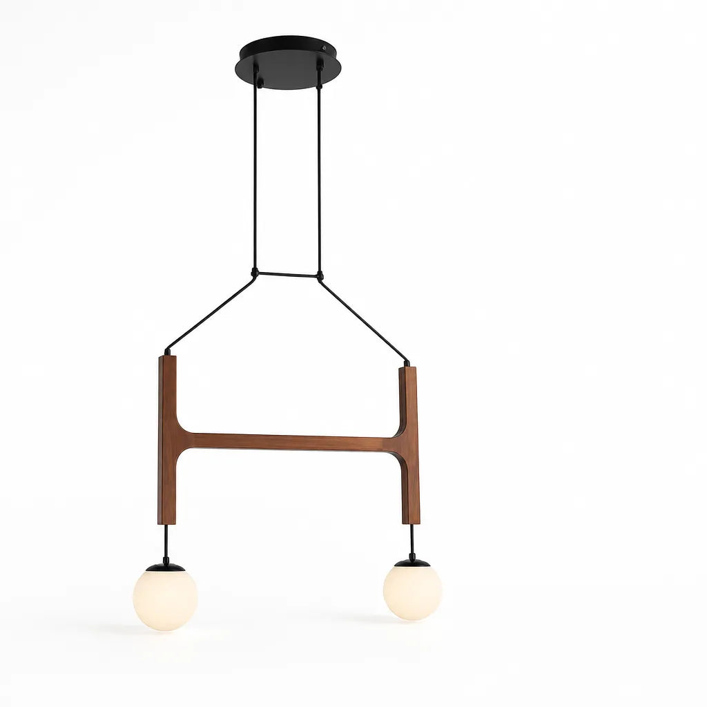 Sculptural Wood and Glass Pendant Chandelier (Adjustable Suspension)