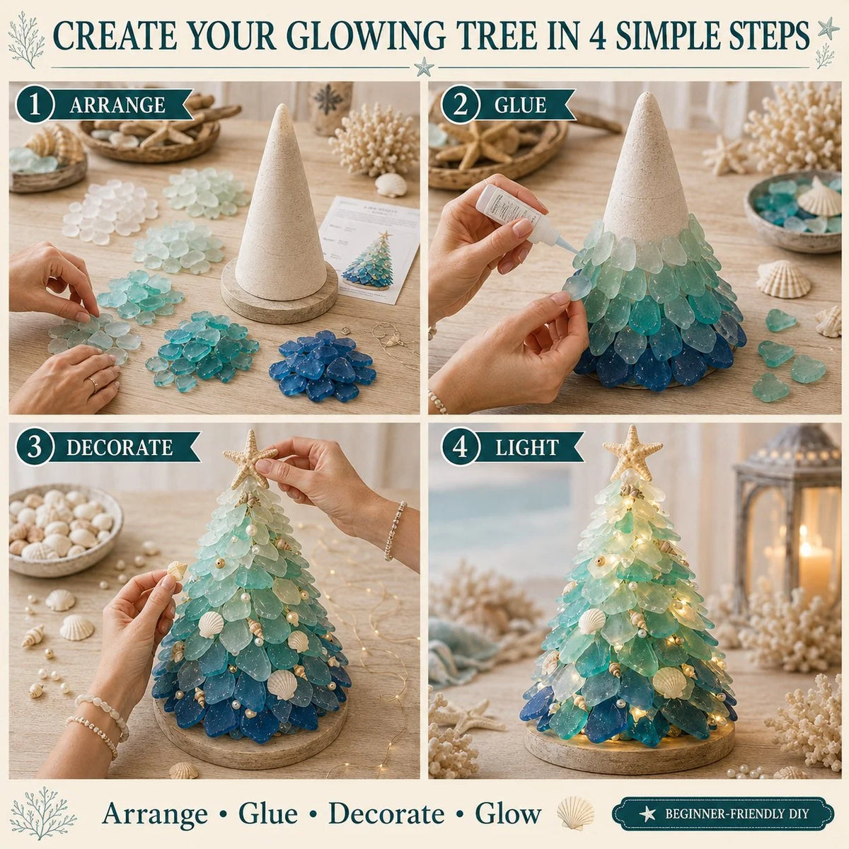 Sea Glass Art Kit 3D Layered Warm LED Lights