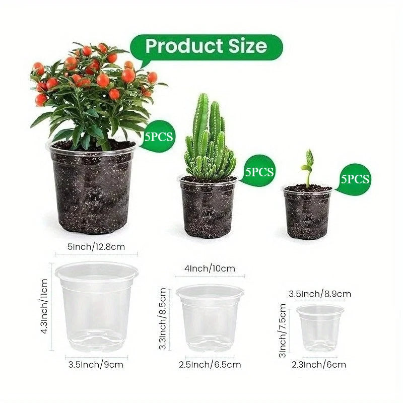 Seedling Pots Clear Reusable Drainage Holes Set of 15