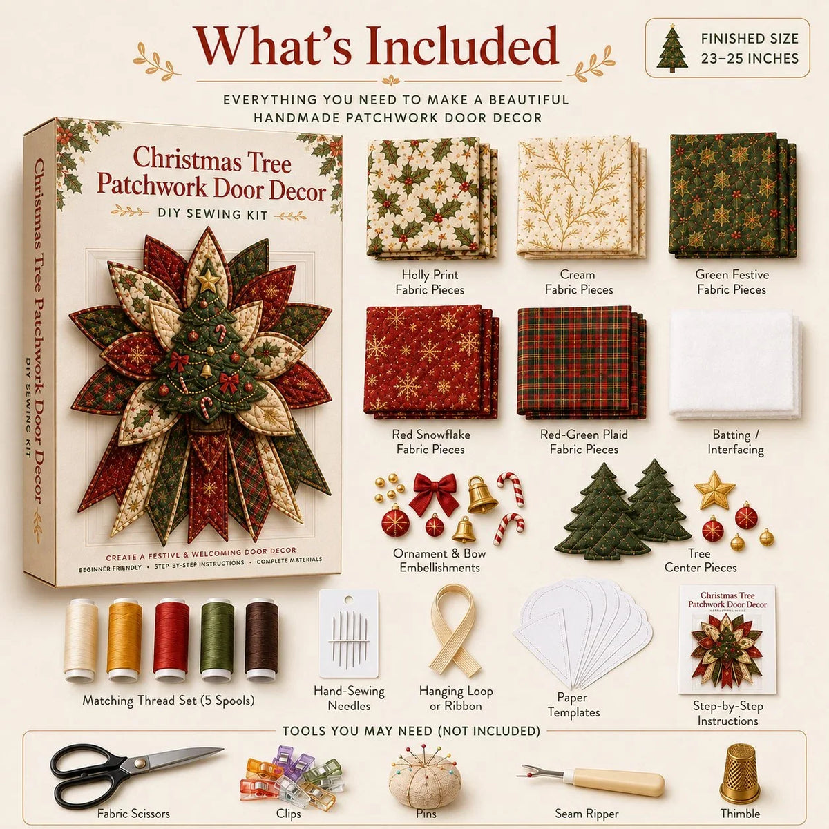 Sewing Kit Quilted Christmas Door Hanging Materials Included 50cm