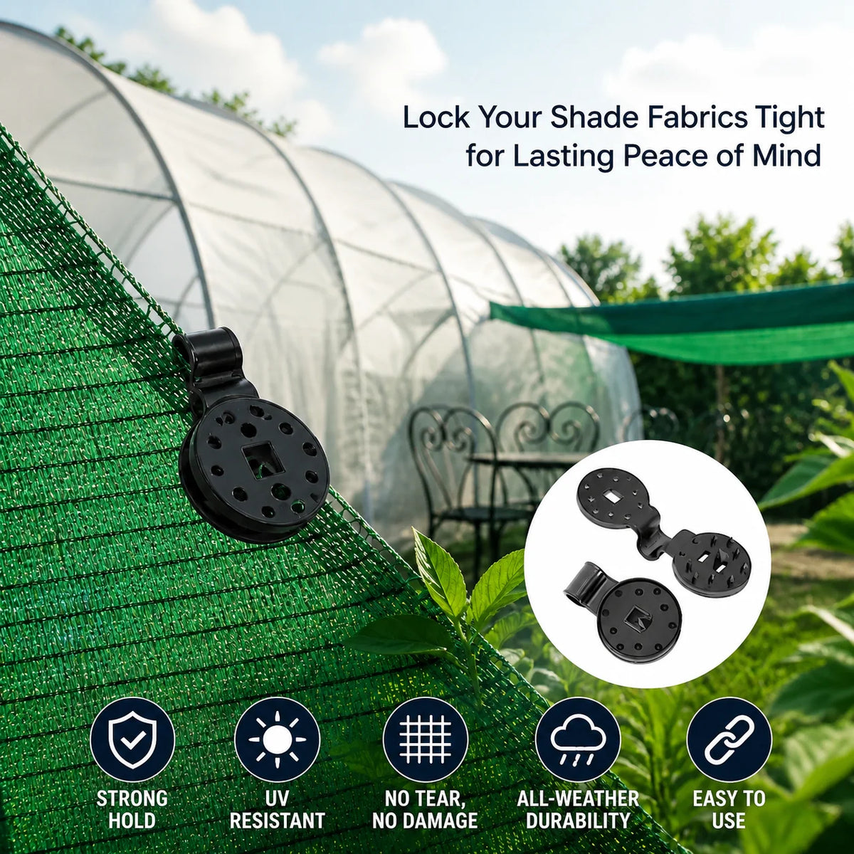 Shade Cloth Clips UV-Resistant Locking Grip Reusable