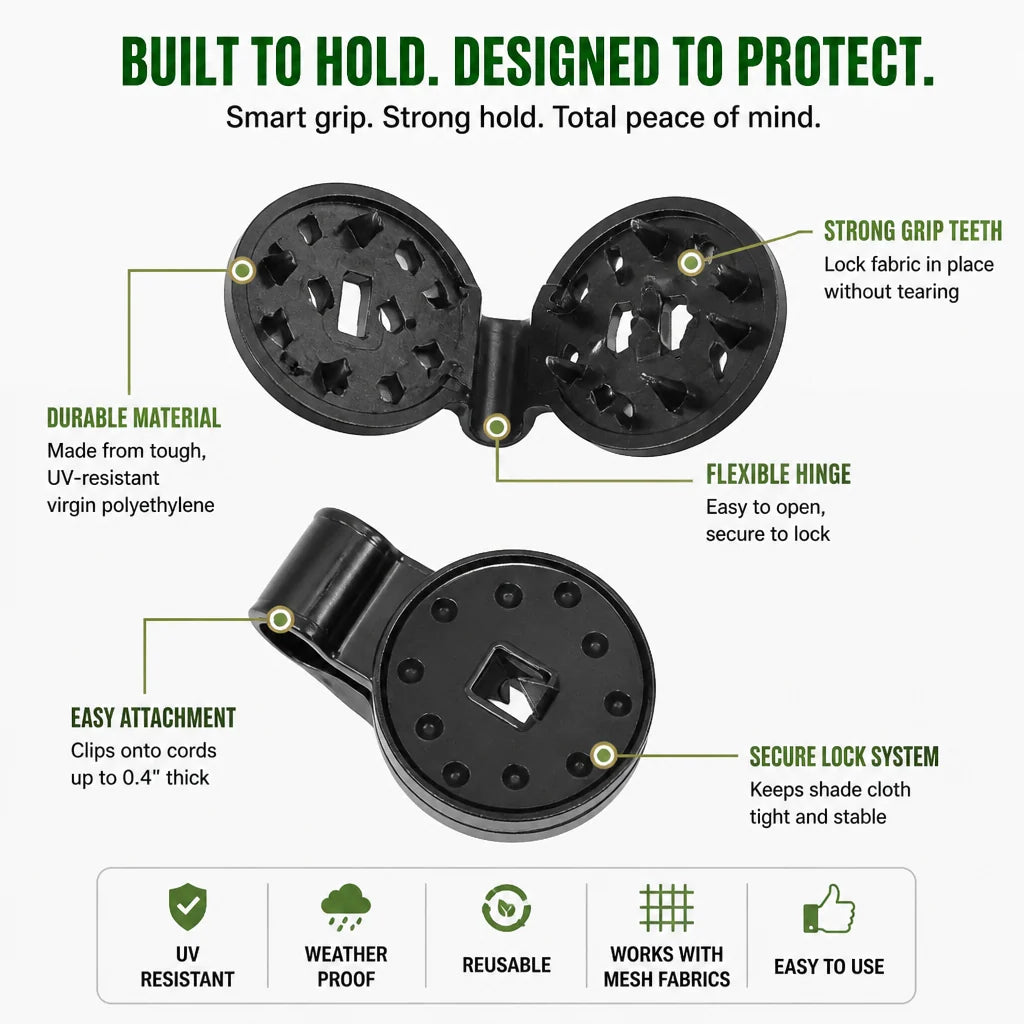 Shade Cloth Clips UV-Resistant Locking Grip Reusable