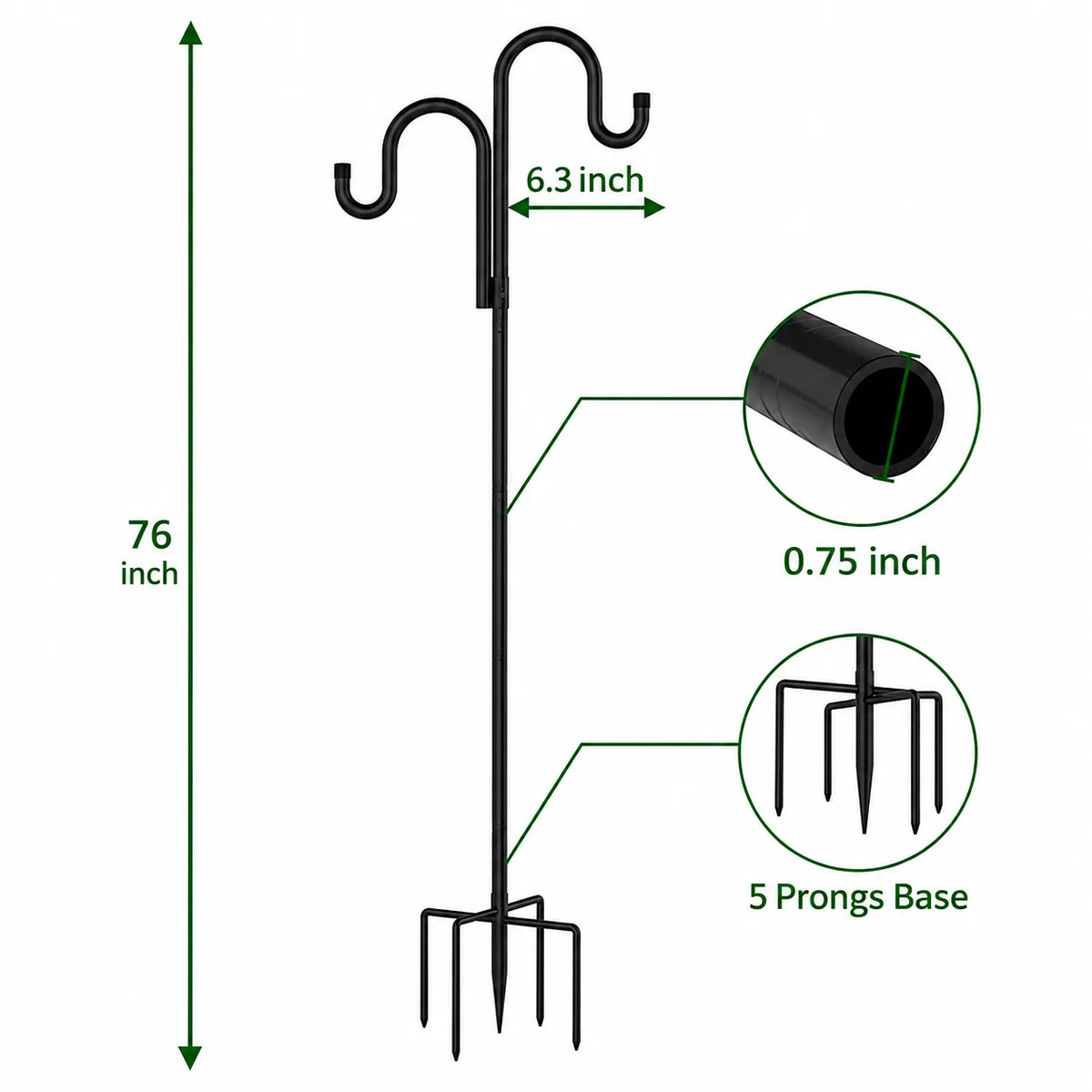 Shepherd's Hook Pole Adjustable Double-Arm Set of 2