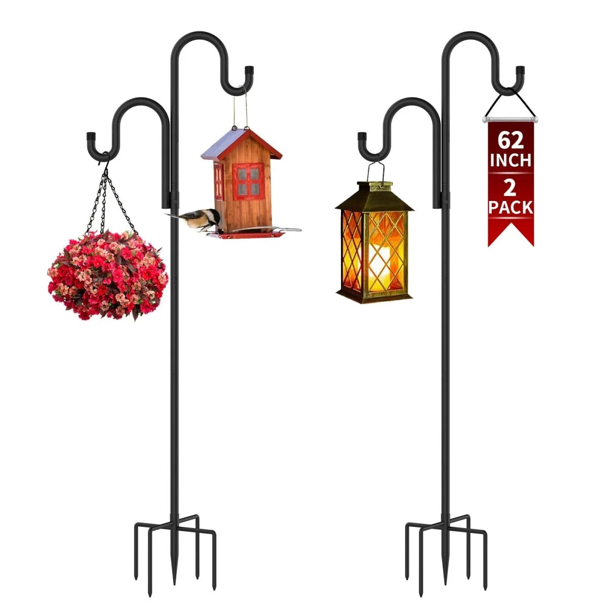 Shepherd's Hook Pole Adjustable Double-Arm Set of 2