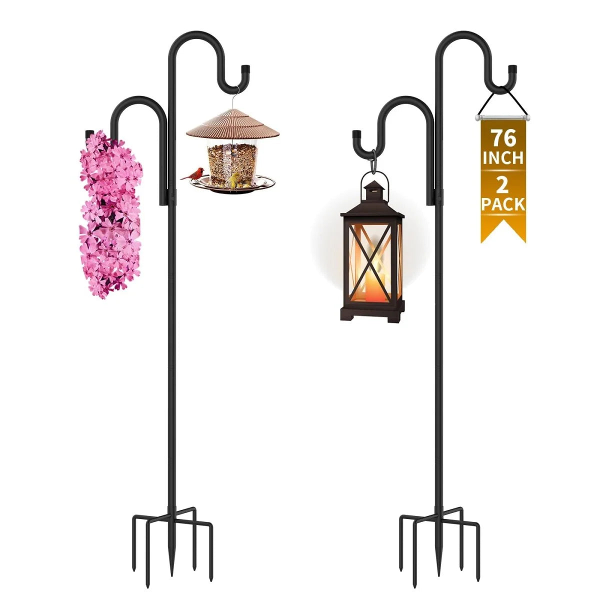 Shepherd's Hook Pole Adjustable Double-Arm Set of 2