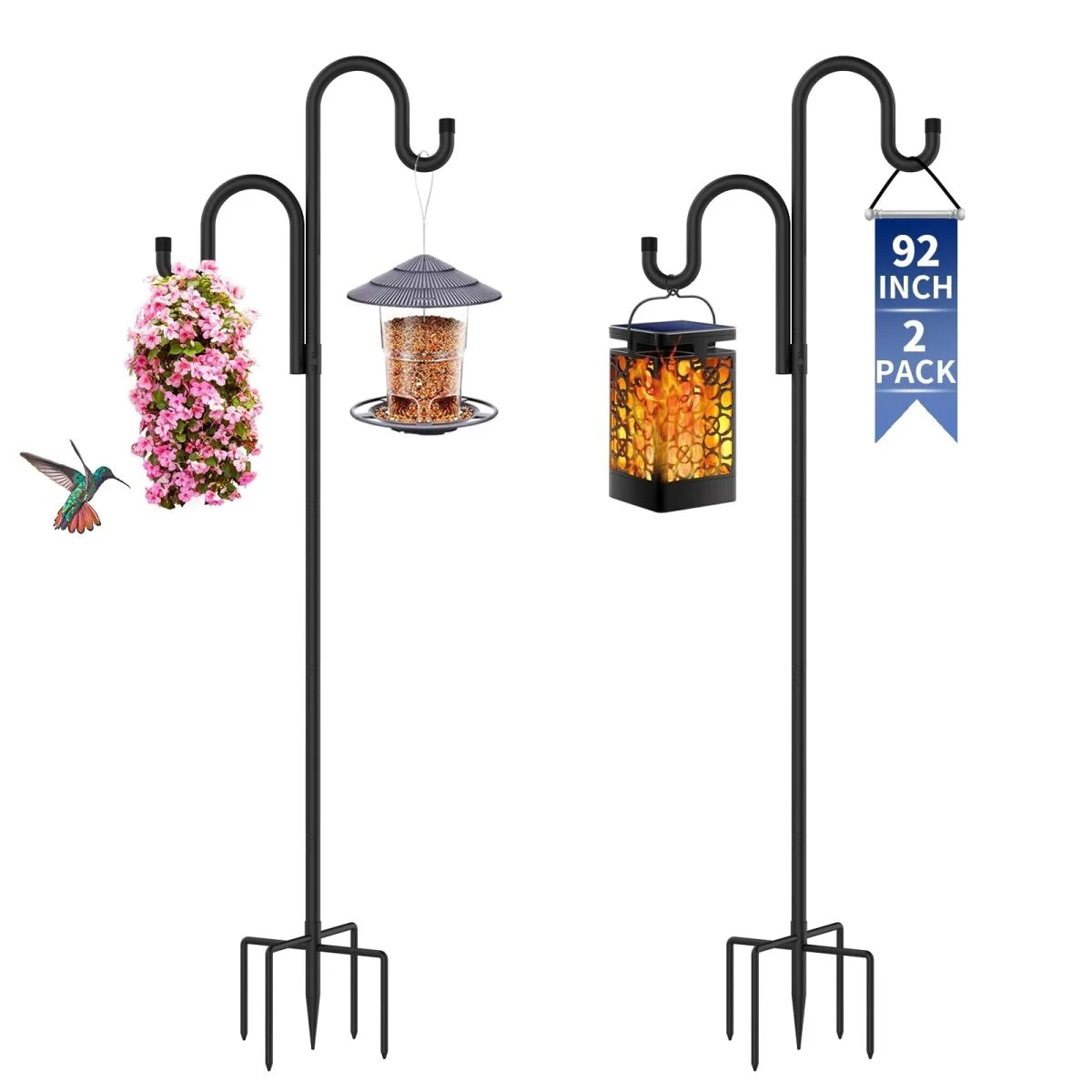 Shepherd's Hook Pole Adjustable Double-Arm Set of 2