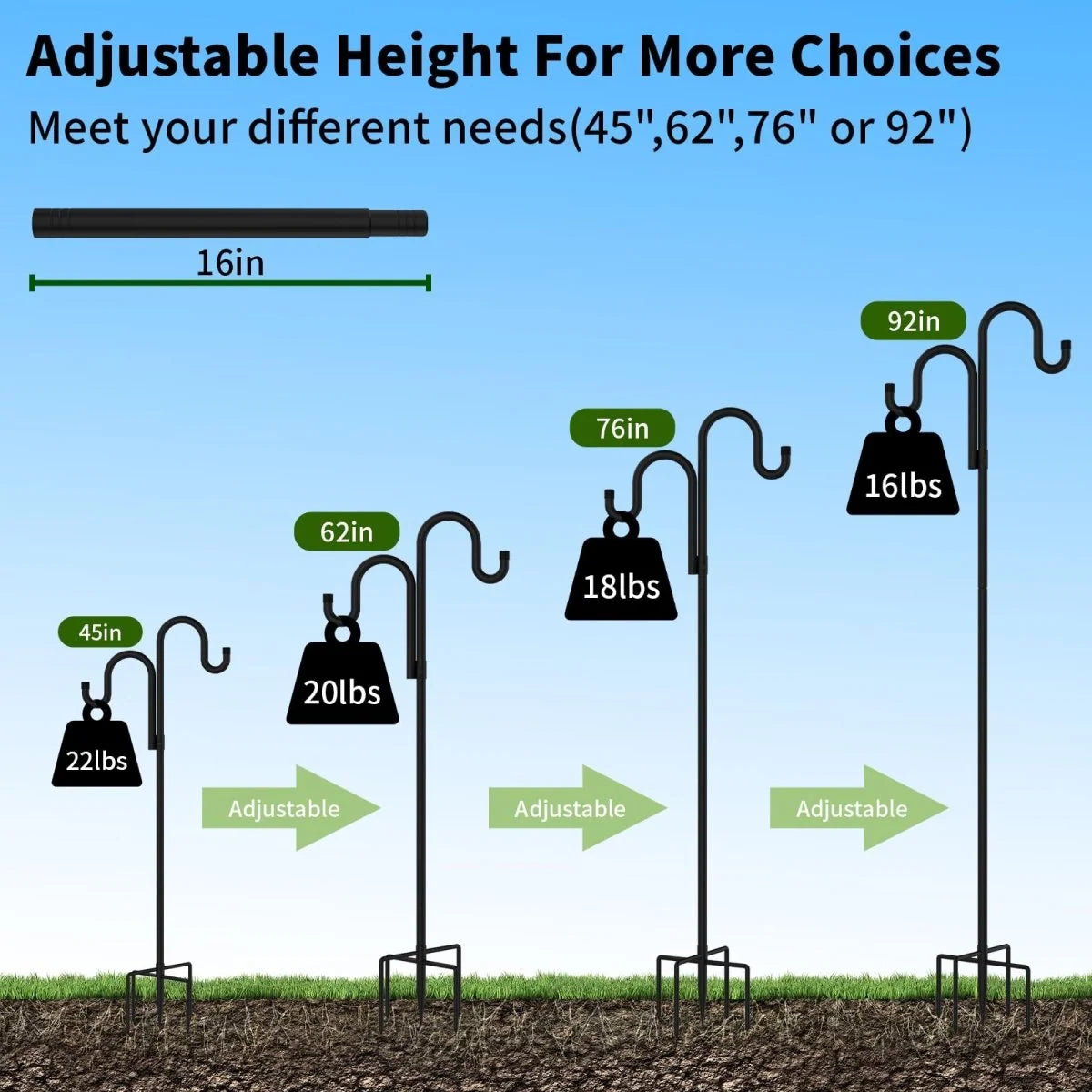 Shepherd's Hook Pole Adjustable Double-Arm Set of 2