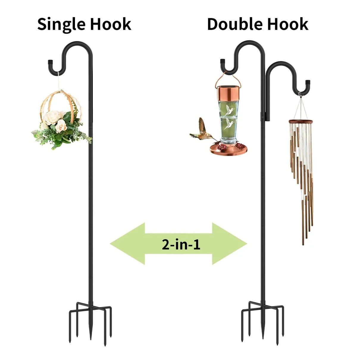Shepherd's Hook Pole Adjustable Double-Arm Set of 2