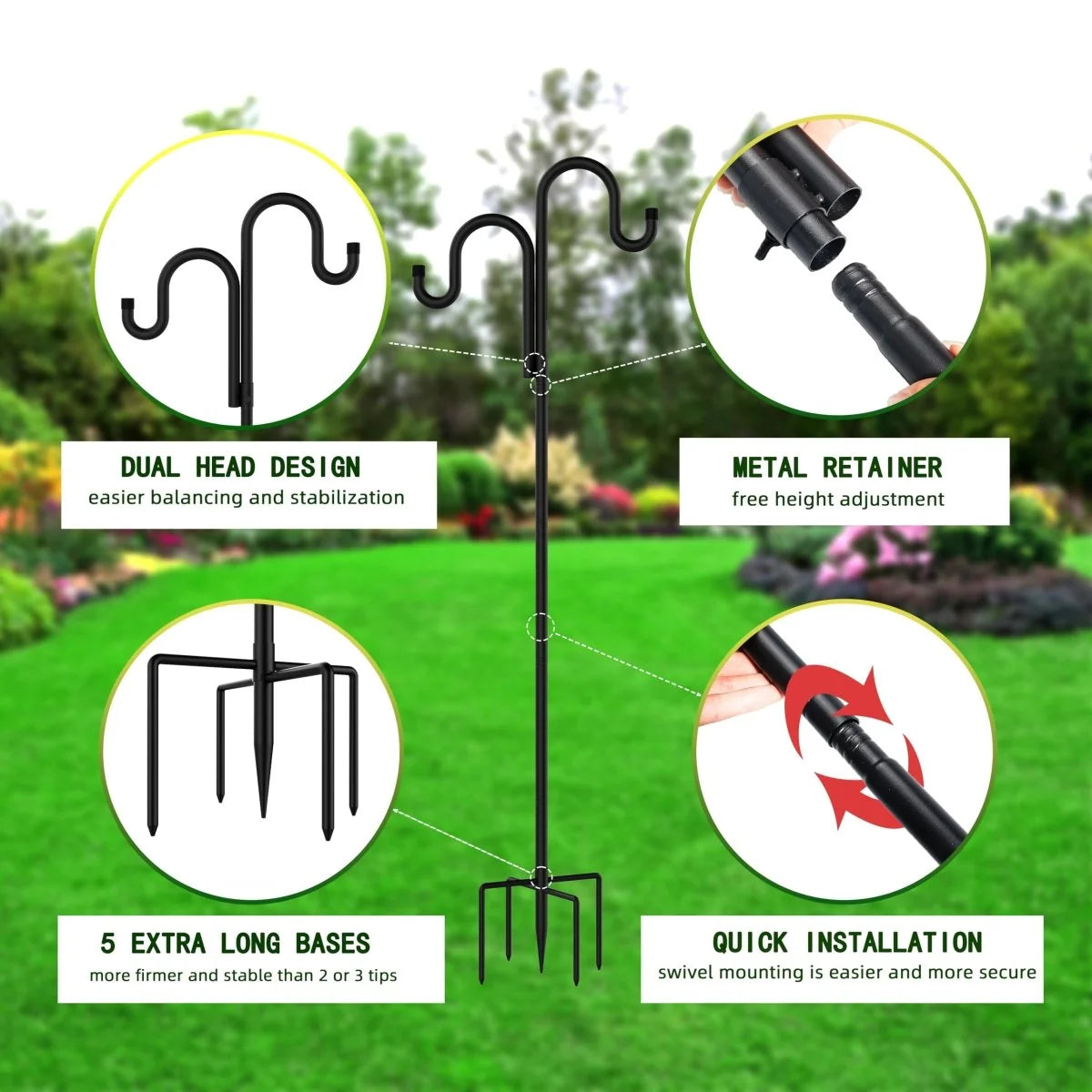 Shepherd's Hook Pole Adjustable Double-Arm Set of 2