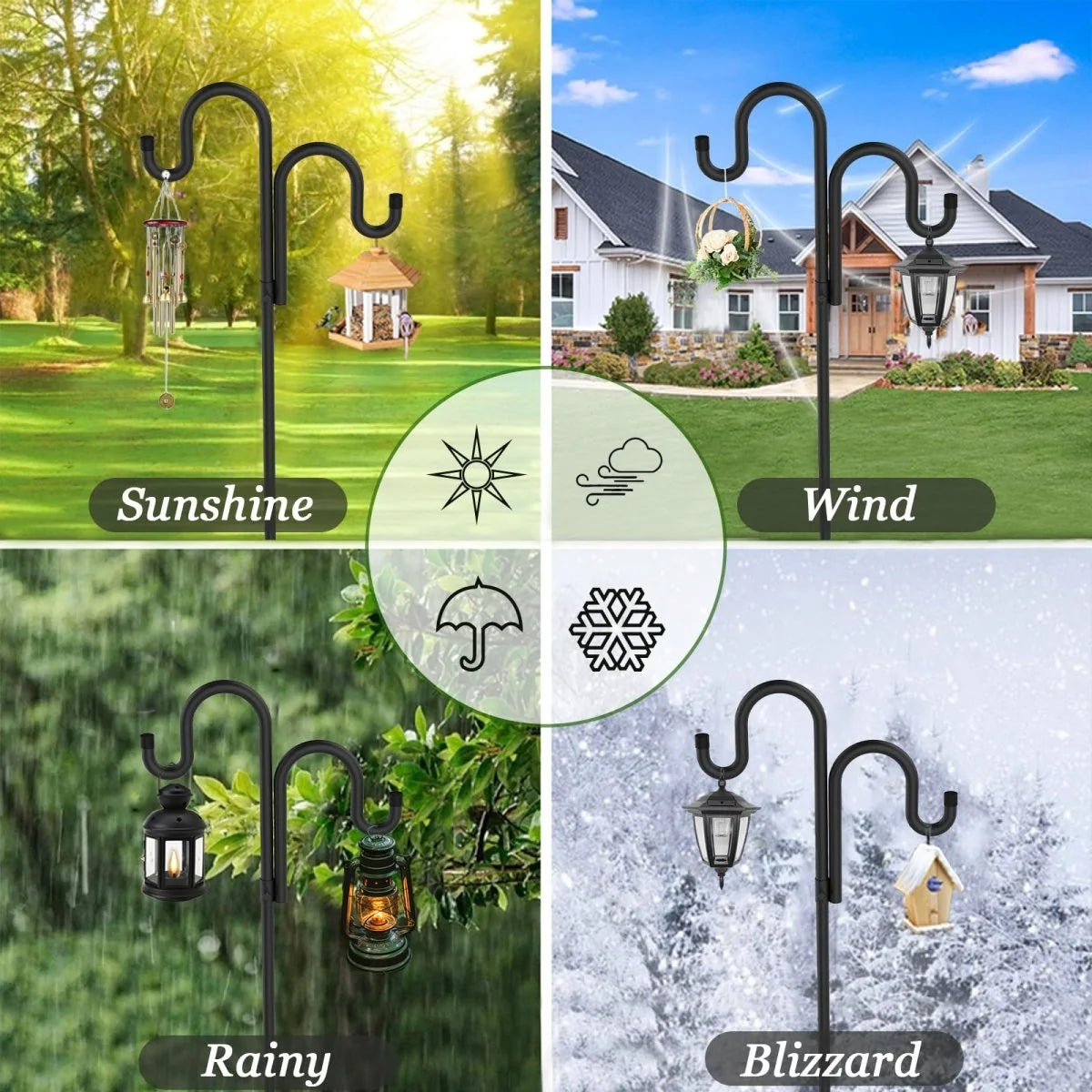 Shepherd's Hook Pole Adjustable Double-Arm Set of 2