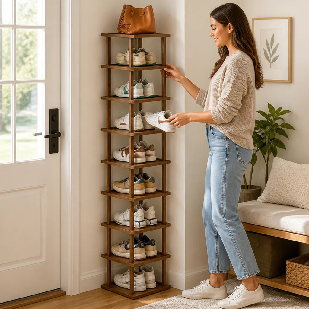 Shoe Rack 9-Tier Wooden Space-Saving