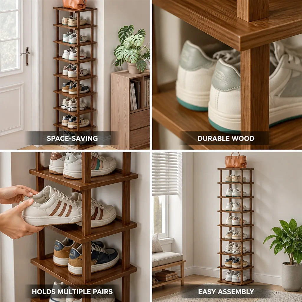 Shoe Rack 9-Tier Wooden Space-Saving
