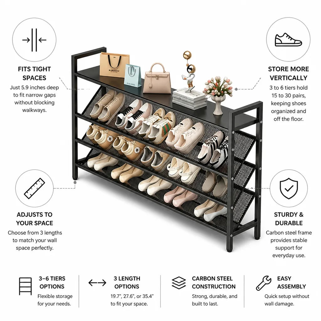 Shoe Rack Carbon Steel Slim Space-Saving