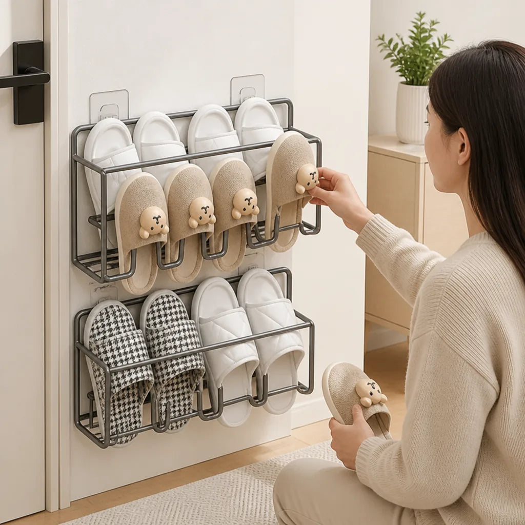 Shoe Rack Wall-Mounted No-Drill Metal 2-Tier