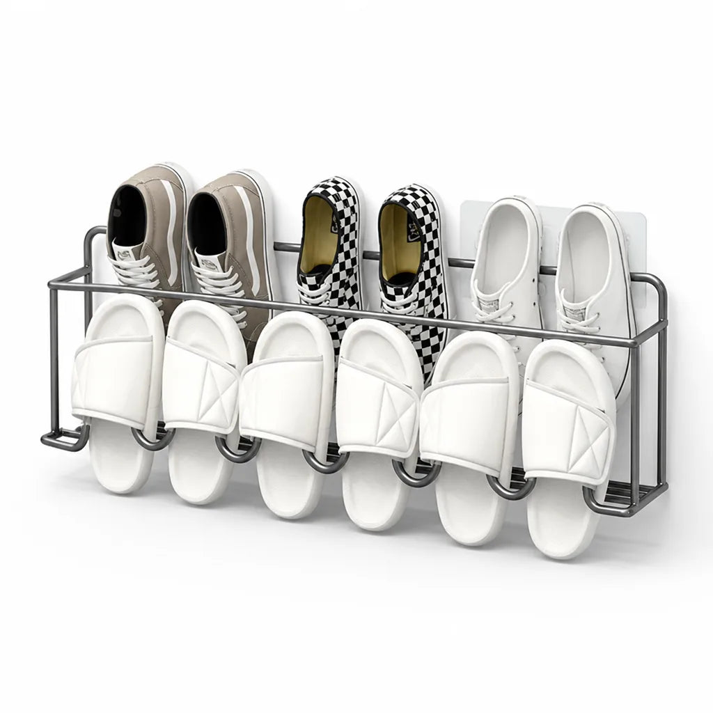Shoe Rack Wall-Mounted No-Drill Metal 2-Tier