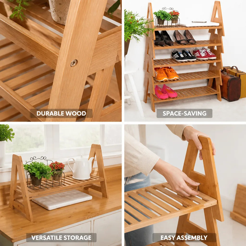 Shoe Rack Wooden Slatted Space-Saving Design