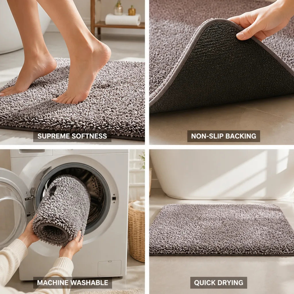 Shower Mat Plush Quick-Dry Non-Slip Backing