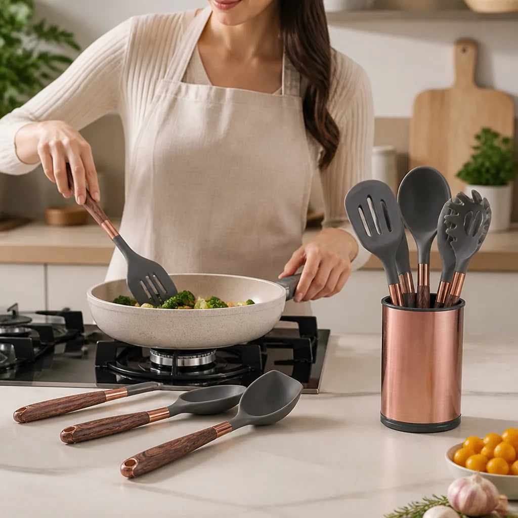 Silicone Heads Stainless Steel Handles Kitchen Utensil Set (7-Piece)