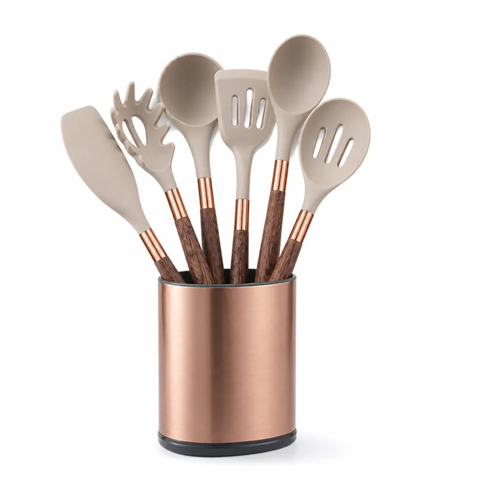 Silicone Heads Stainless Steel Handles Kitchen Utensil Set (7-Piece)