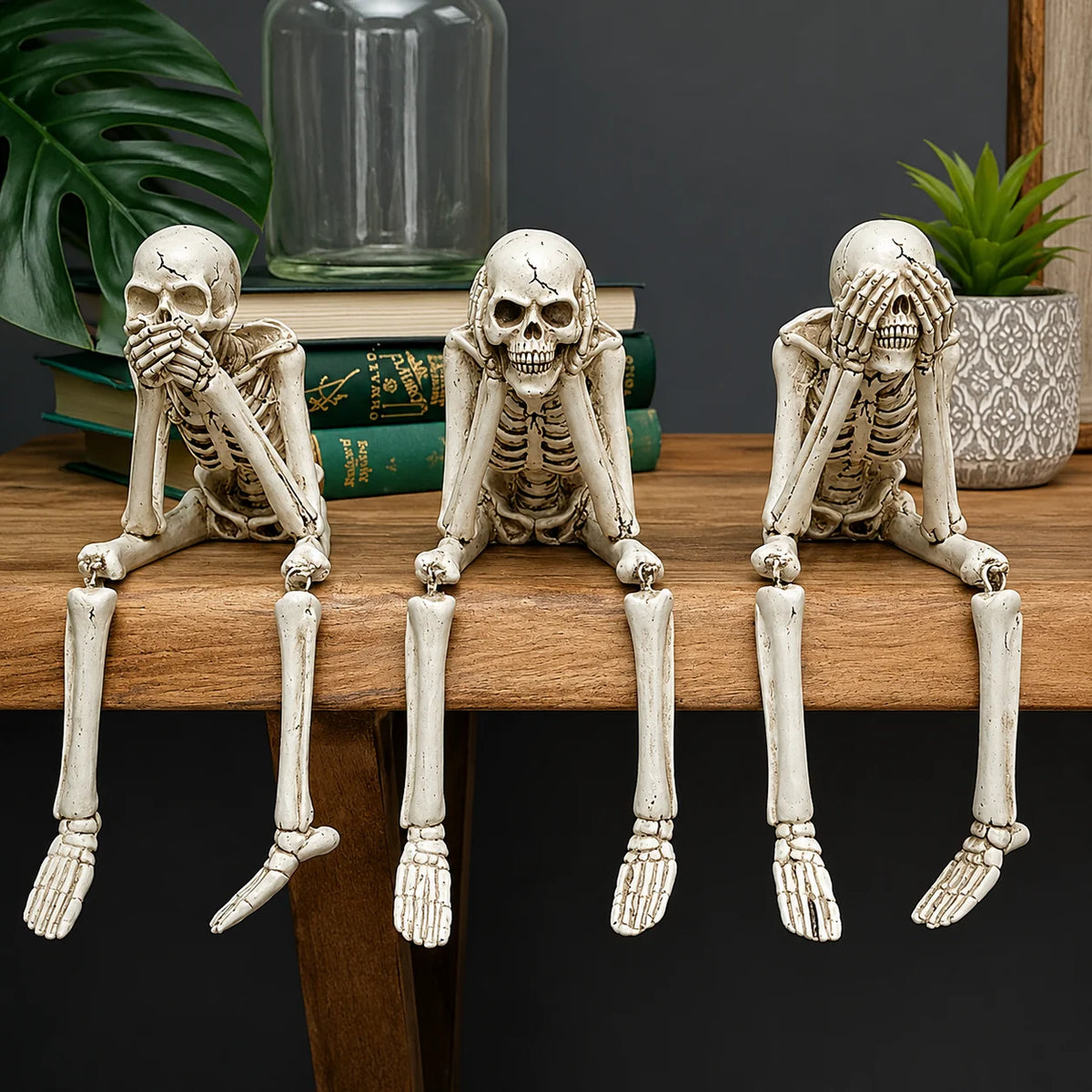 Skeleton Figurine Set Resin Three Poses Halloween Decor