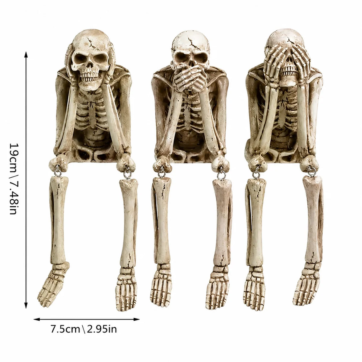 Skeleton Figurine Set Resin Three Poses Halloween Decor