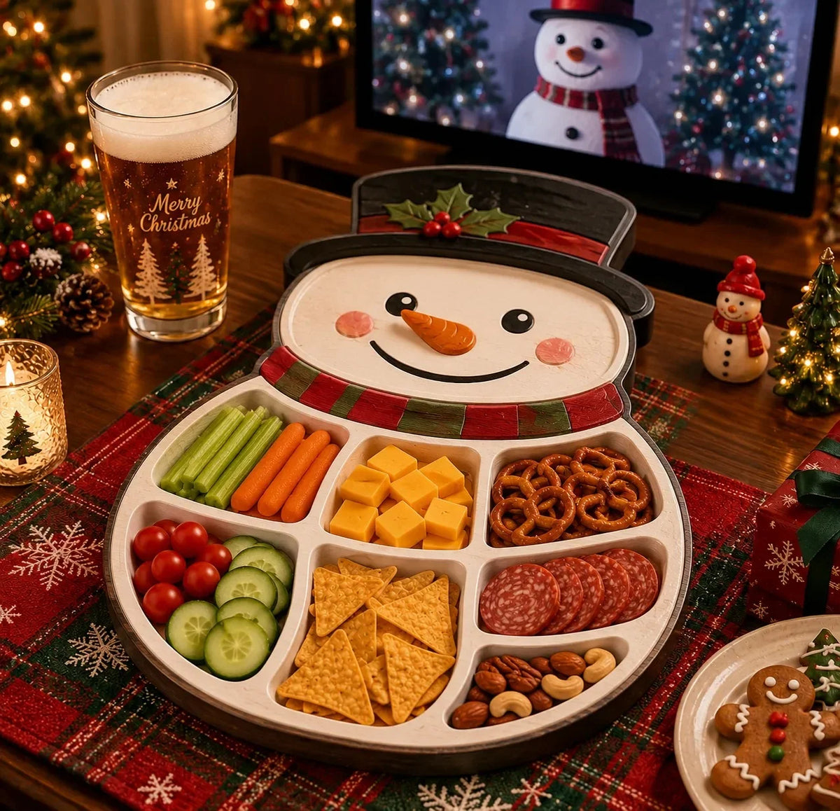 Snack Serving Tray Christmas Design Divided Compartments