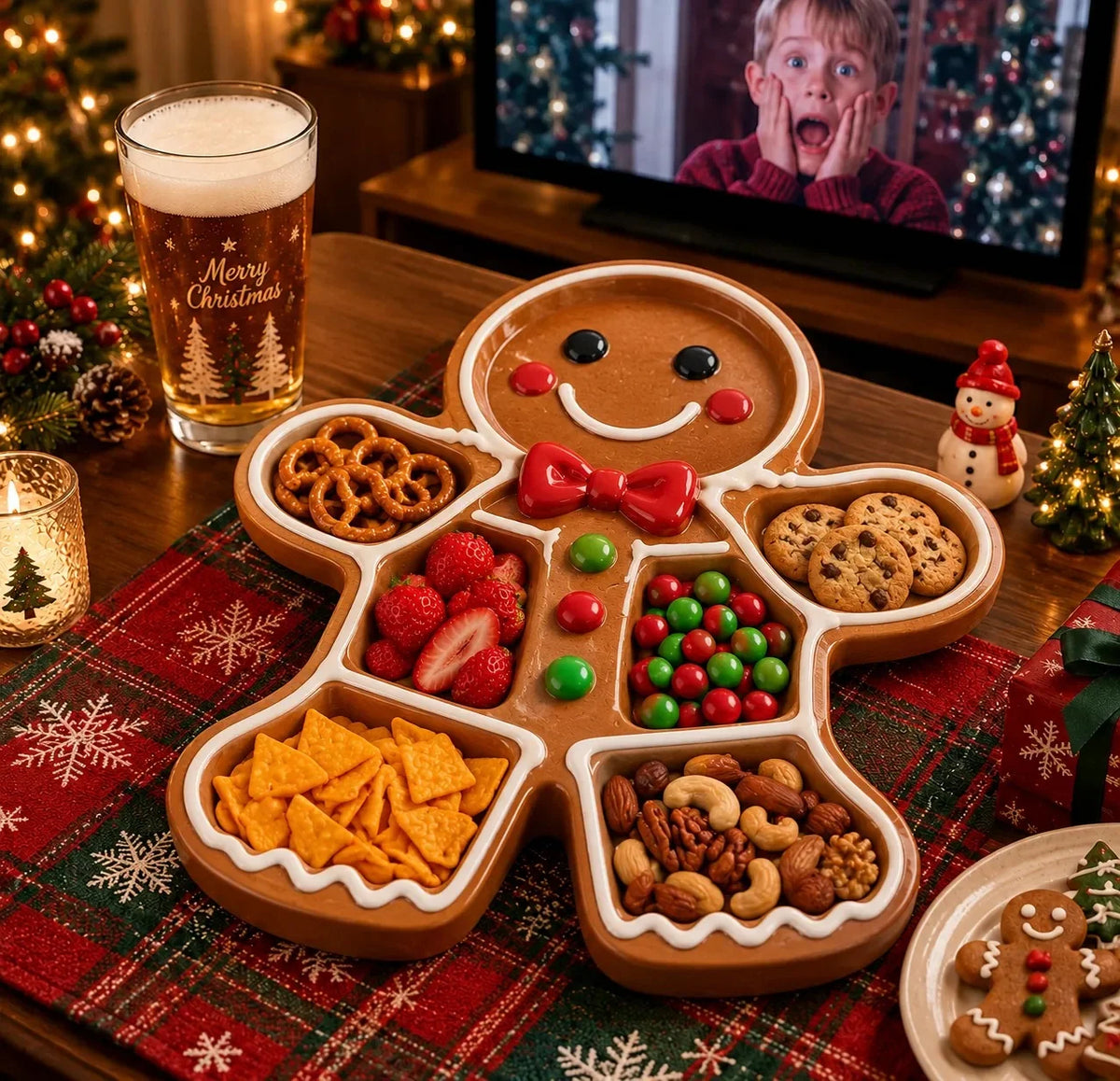 Snack Serving Tray Christmas Design Divided Compartments
