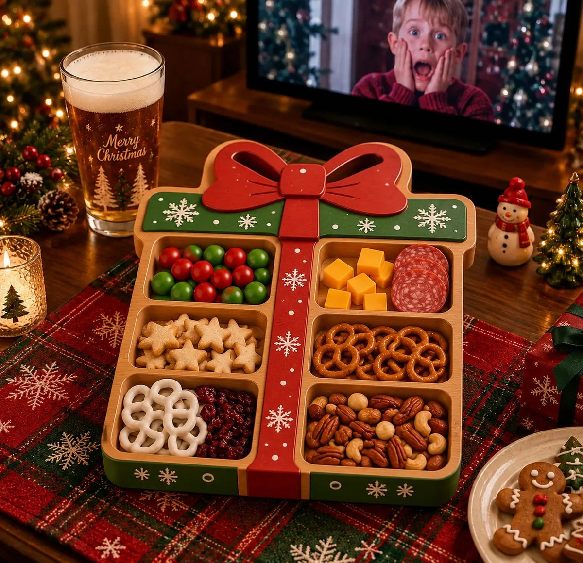 Snack Serving Tray Christmas Design Divided Compartments