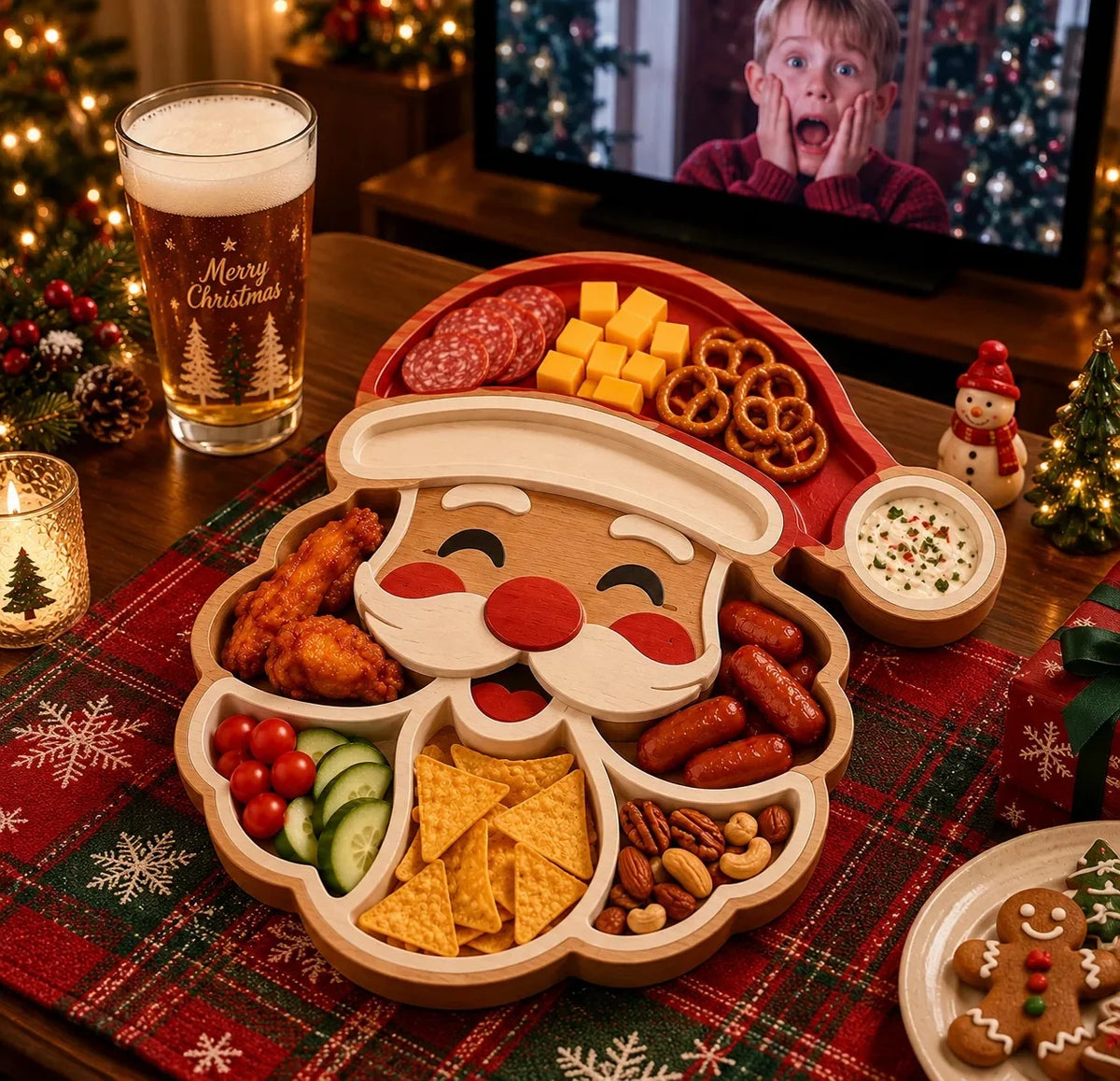 Snack Serving Tray Christmas Design Divided Compartments