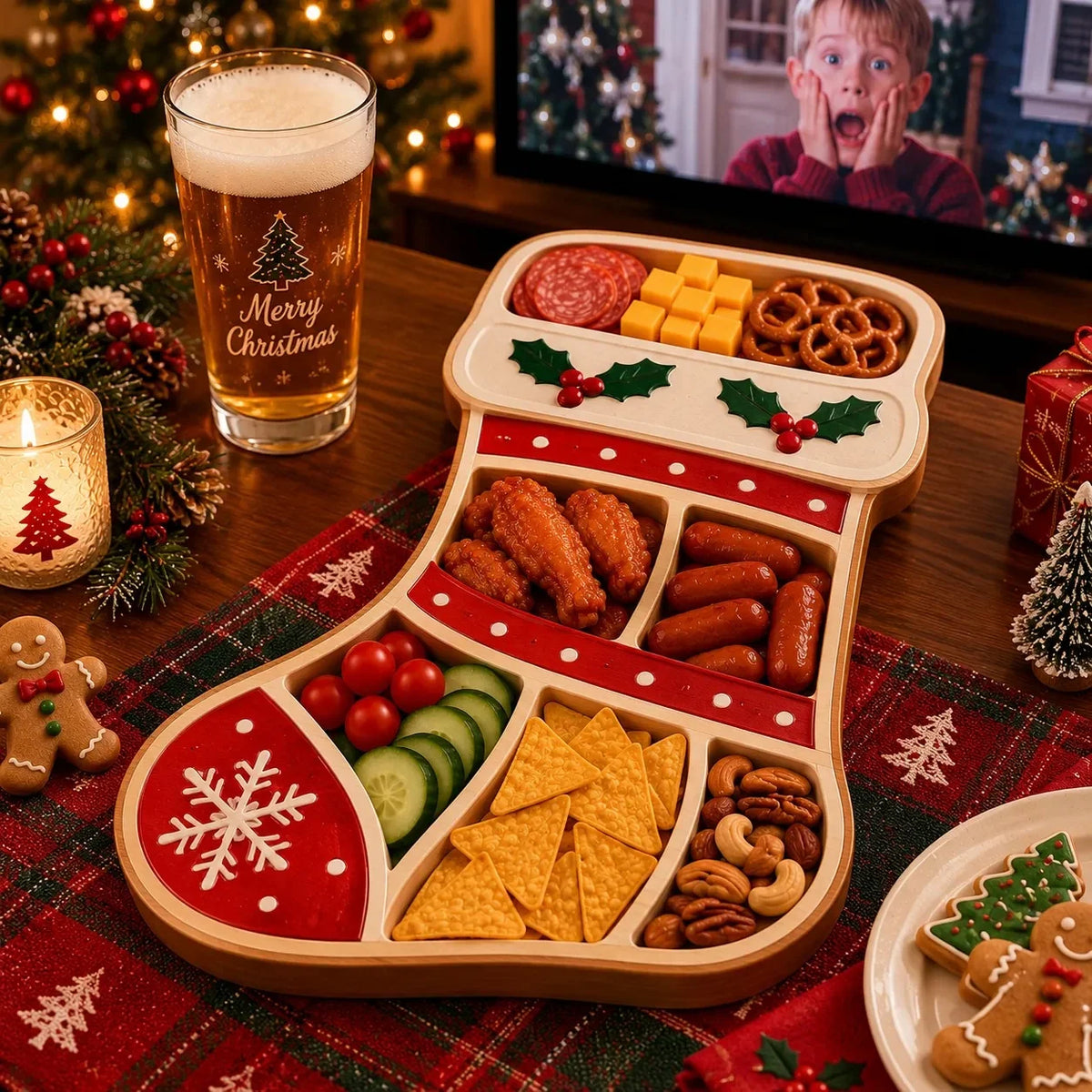 Snack Serving Tray Christmas Design Divided Compartments