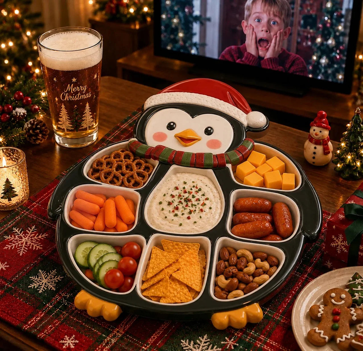 Snack Serving Tray Christmas Design Divided Compartments