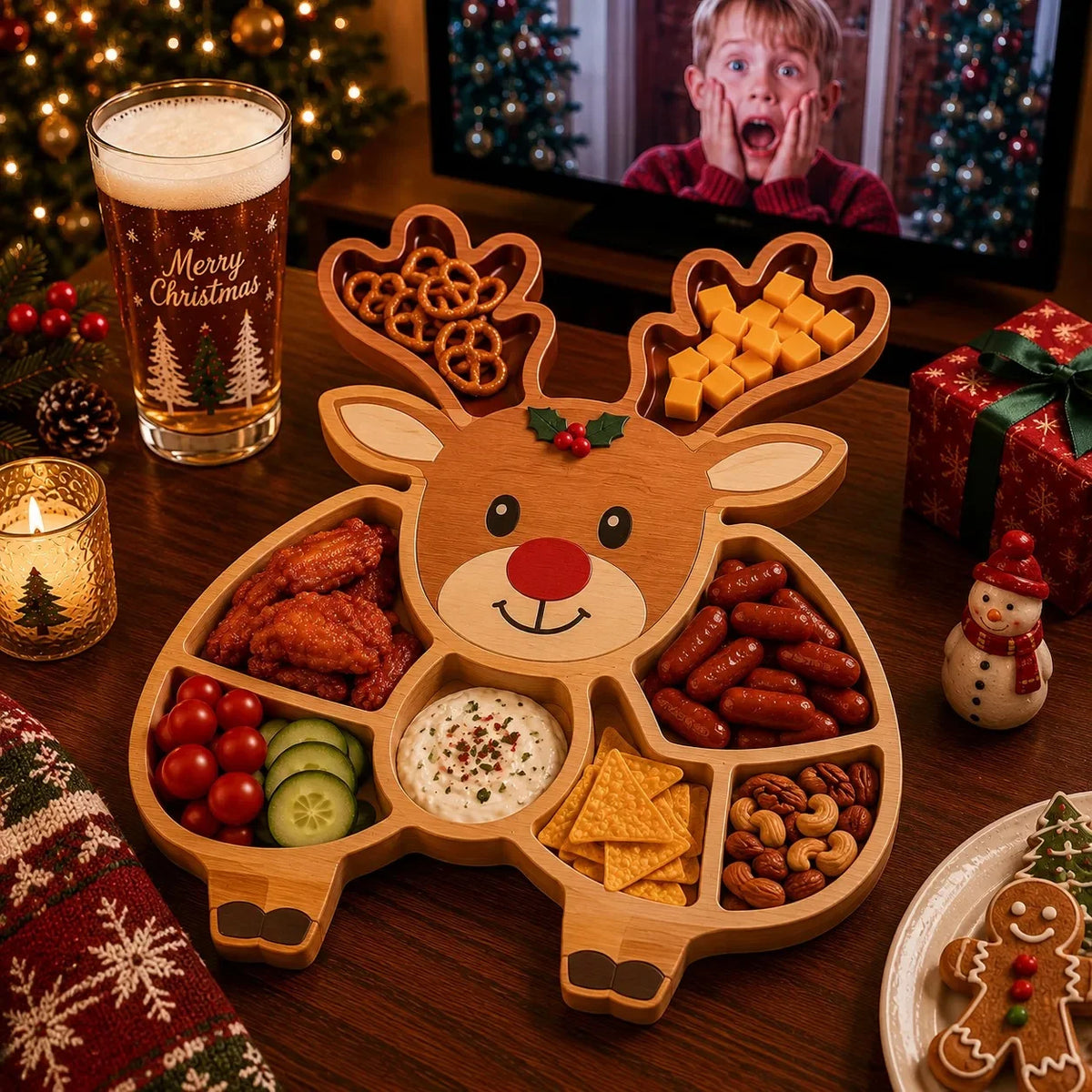 Snack Serving Tray Christmas Design Divided Compartments