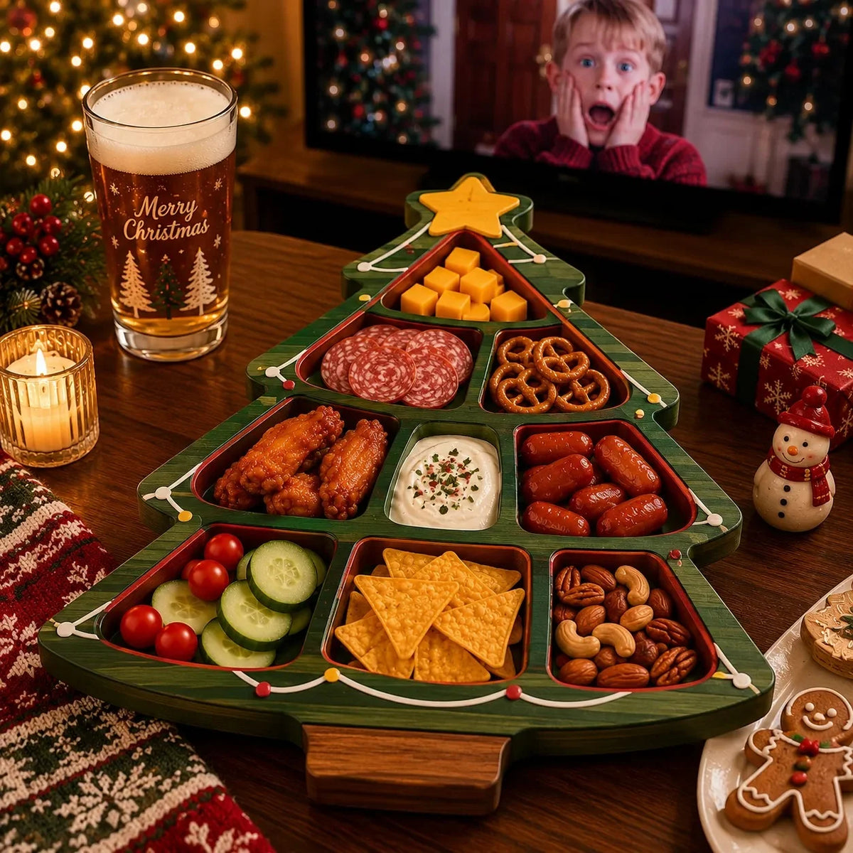 Snack Serving Tray Christmas Design Divided Compartments