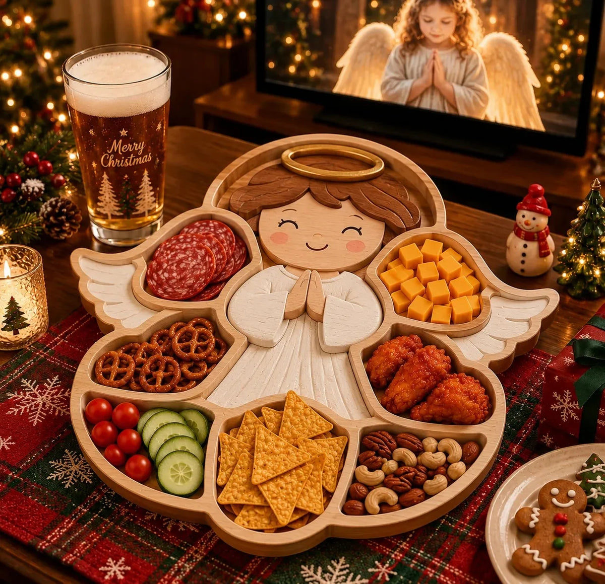 Snack Serving Tray Christmas Design Divided Compartments
