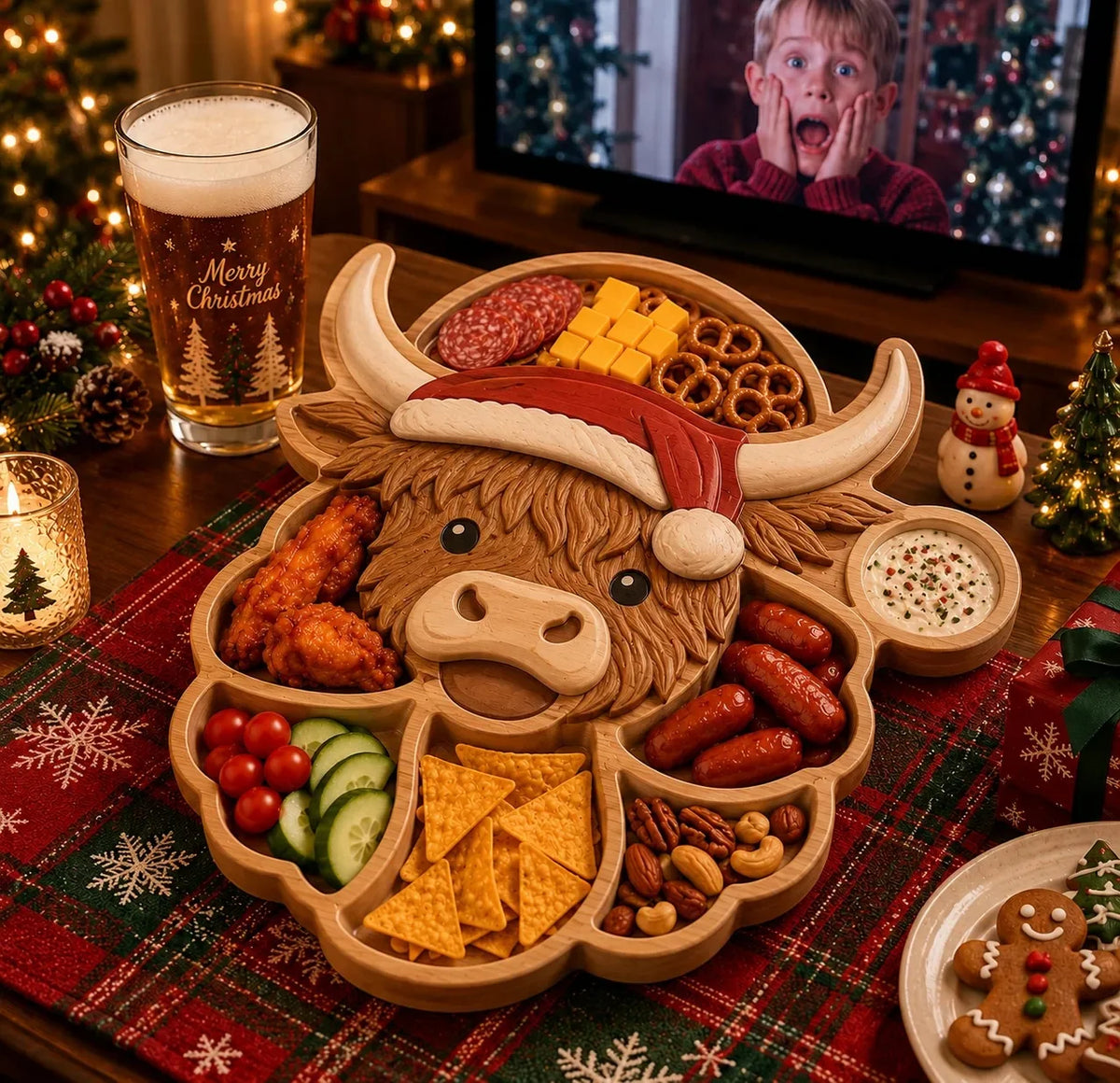 Snack Serving Tray Christmas Design Divided Compartments
