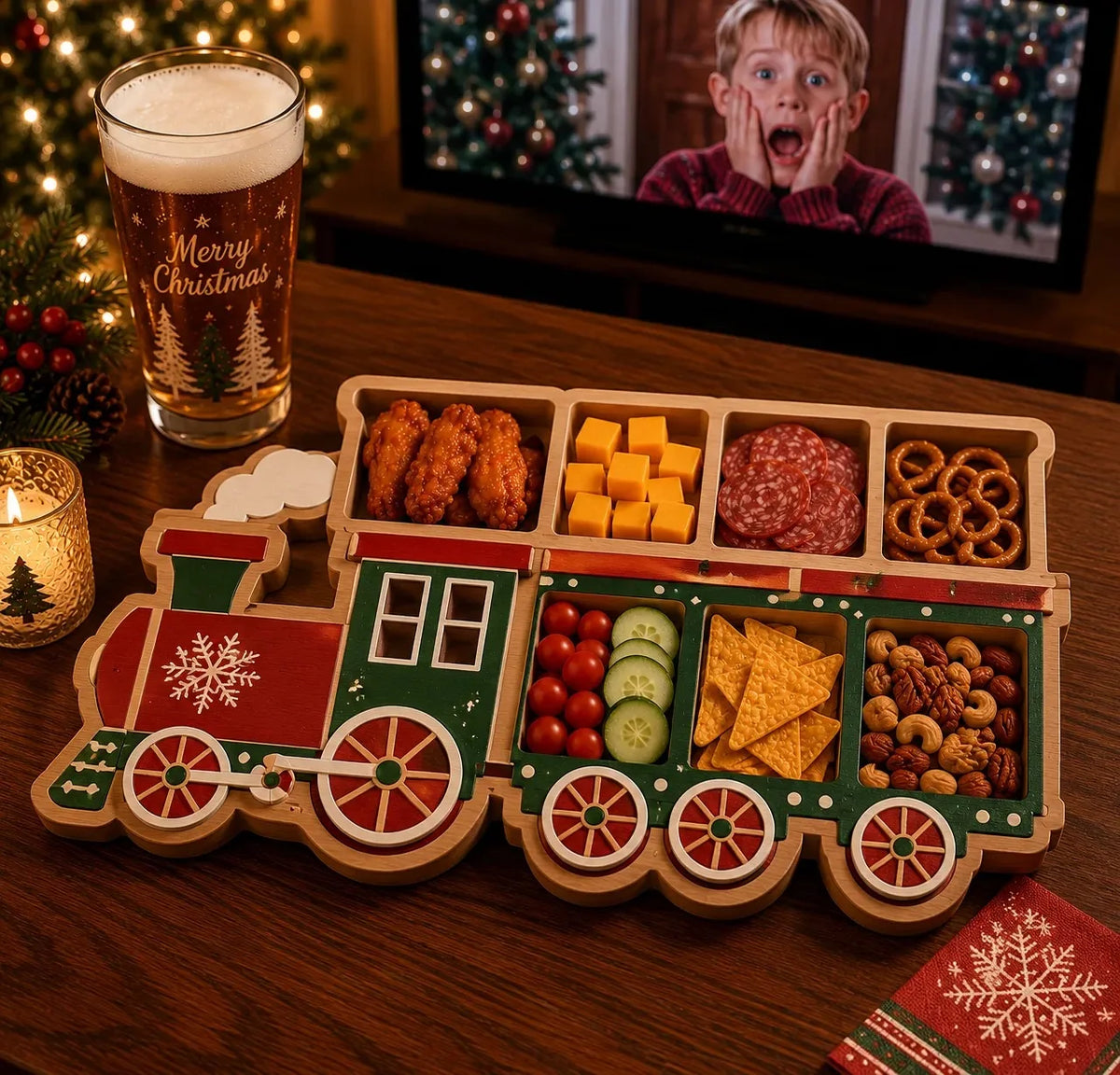 Snack Serving Tray Christmas Design Divided Compartments