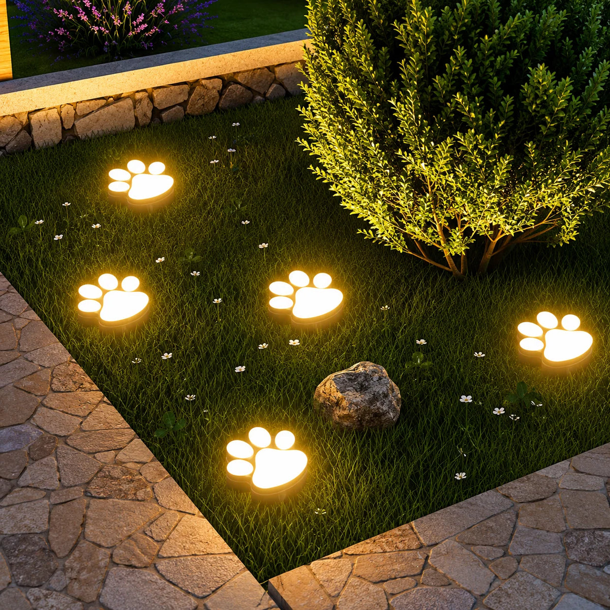 Solar Garden Lights Paw Print Waterproof Automatic