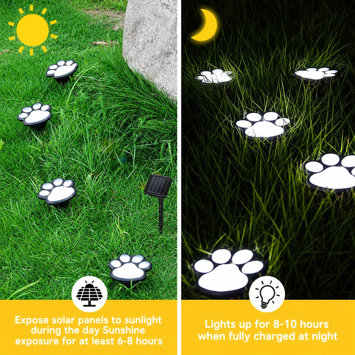 Solar Garden Lights Paw Print Waterproof Automatic