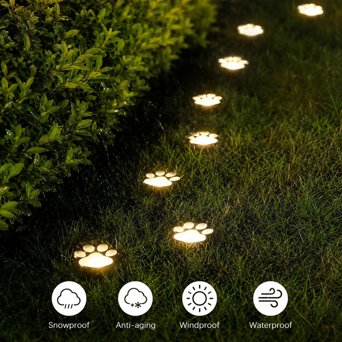 Solar Garden Lights Paw Print Waterproof Automatic