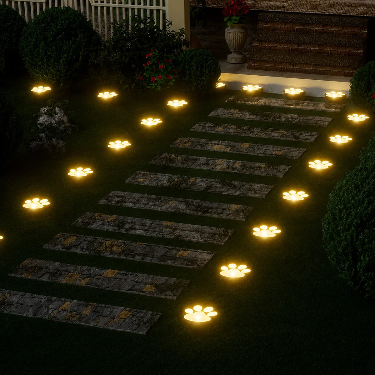 Solar Garden Lights Paw Print Waterproof Automatic